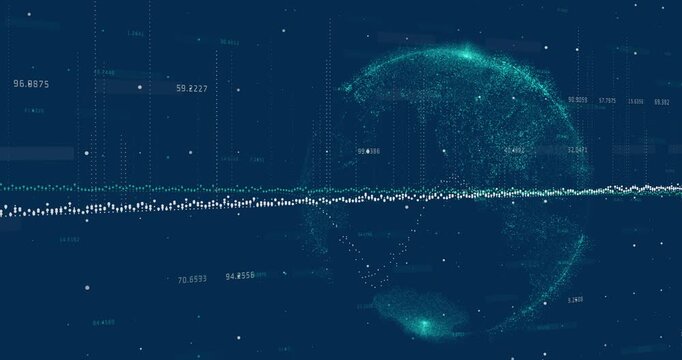 Animation of multiple graphs with changing numbers over globe against black background