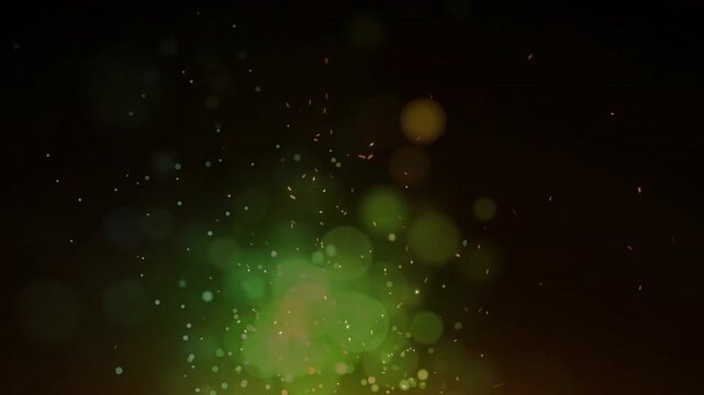 Green glow emerging triggers particles intensifying swirling in 3D animation showing energy change