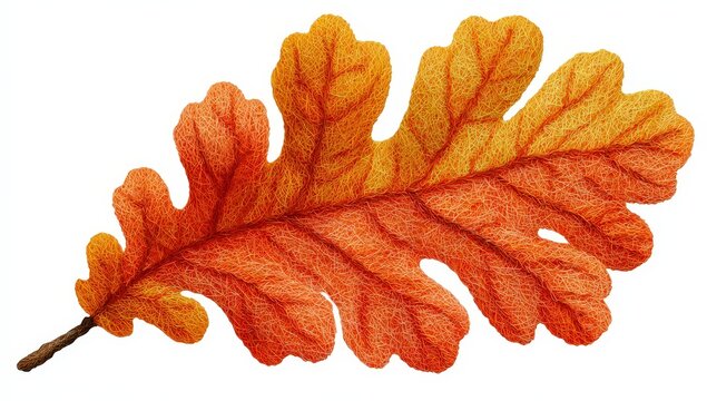 Detailed Oak Leaf In Autumn Colors Vibrant Orange Yellow Textured Surface