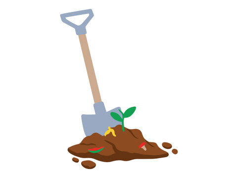 Compost Pile with Plant and Shovel