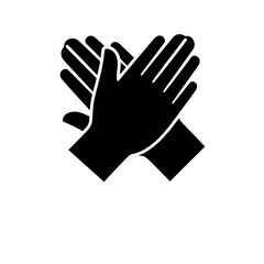 Obraz premium Black silhouette of two open hands clapped together forming a cross shape, suitable for cultural or fan recognition