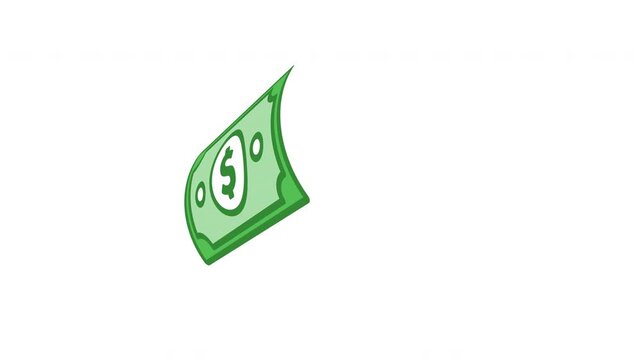 Money bills flying and spinning in center smooth financial animation dynamic floating cash concept Prores Alpha Channel 4K 60fps