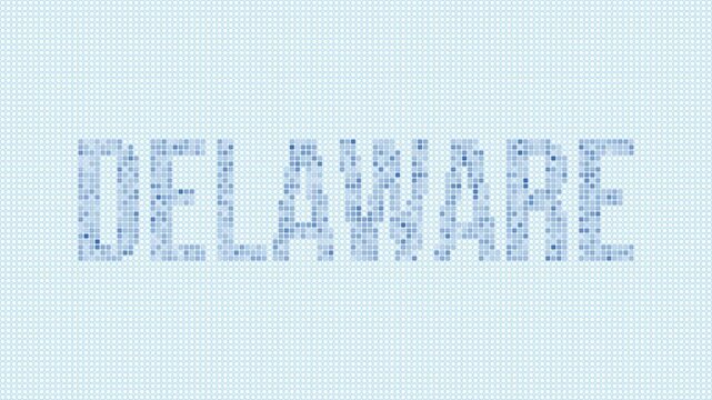 Delaware, United States dotted map animation. Digital style shape of the state. Delaware, United States shape and title dots appear with bulb flickering effect. Intro, outro, logo, title video.
