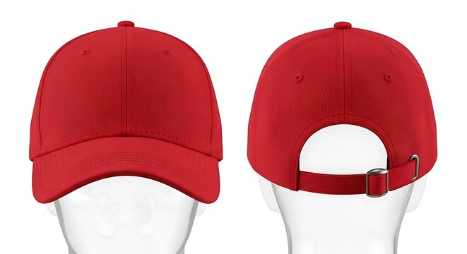 Red Baseball Cap Front and Back View.