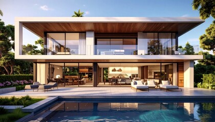 Fototapeta premium Modern Luxury House with Swimming Pool.
