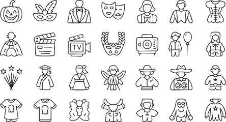 Halloween Costume And Party Line Icons With Masks And Characters Set © Icon Nest