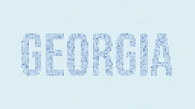 Georgia, United States dotted map animation. Digital style shape of the state. Georgia, United States shape and title dots appear with bulb flickering effect. Intro, outro, logo, title video.