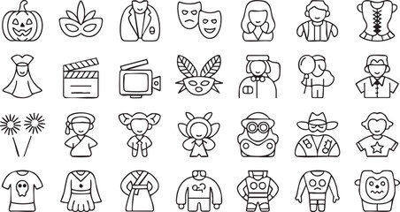 Outline Costume And Character Icons For Party Event Design Use © Icon Nest