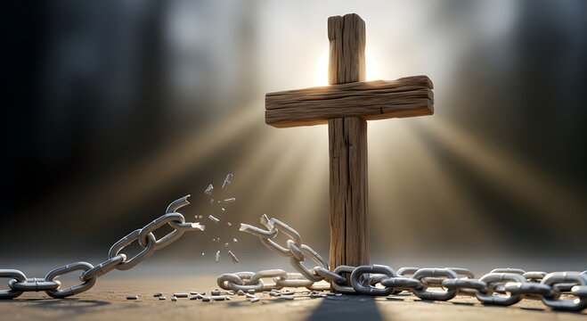 Good Friday's profound meaning broken chains symbolizing freedom and redemption before the cross's light