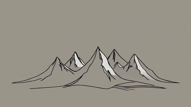 A serene minimalist hand-drawn illustration of majestic snow-capped mountain peaks, rendered in a simple sketch style against a muted backdrop, evoking the tranquility of nature's towering landscapes