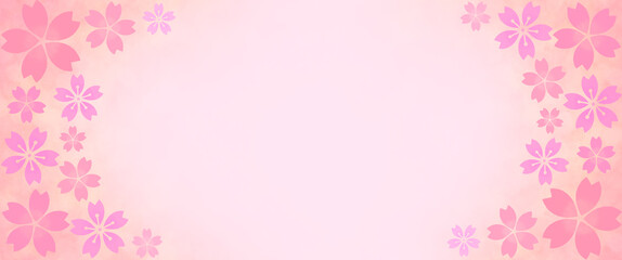 桜のフレーム 枠 バナー 和 素材 おしゃれ シンプル 和風 パステルカラー 抽象的 和柄 見出し タイトル ひな祭り 入学 年賀 横長 Cherry blossoms cute frame.Pink banner.Watercolor spring background.