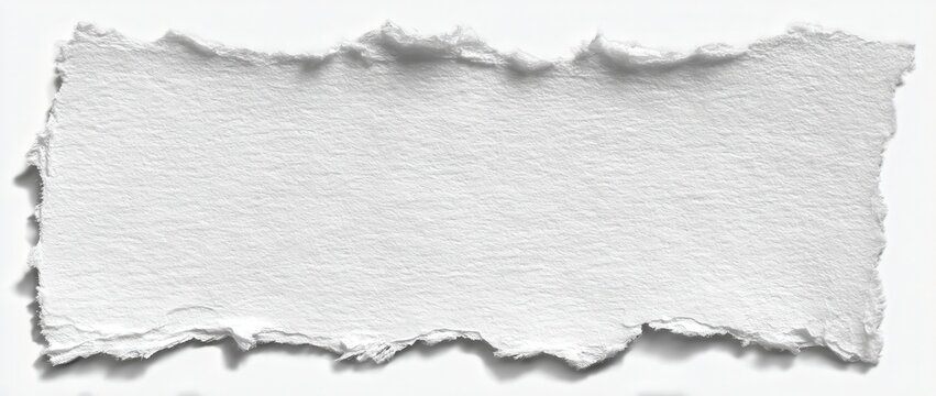 Roughly Torn White Paper Fragment with Shadow on White Background
