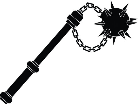 Medieval mace weapon with spiked ball on chain.