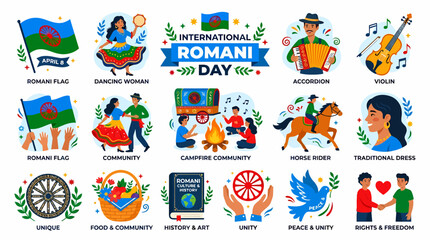 Fototapeta premium International Romani Day Celebration Vector Illustration