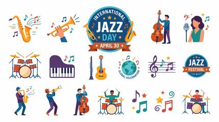 Fototapeta premium Jazz Music Icons and Symbols Collection