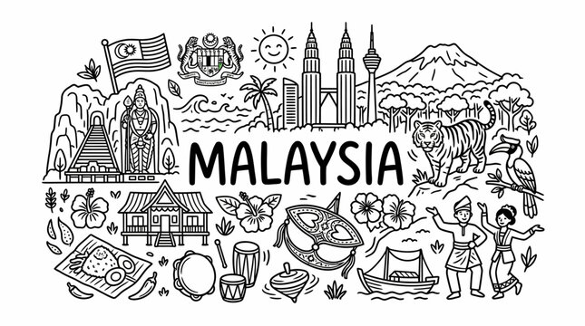 Malaysia Doodle Art: Landmarks, Culture, Nature, Food