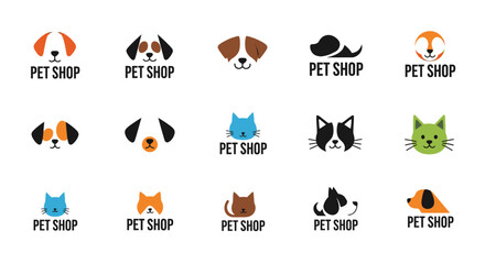 Fototapeta premium Set of minimalist pet shop logo designs featuring cat and dog icon templates