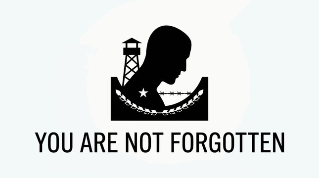 Minimalist graphic of the POW MIA emblem with You Are Not Forgotten text on a clean white background