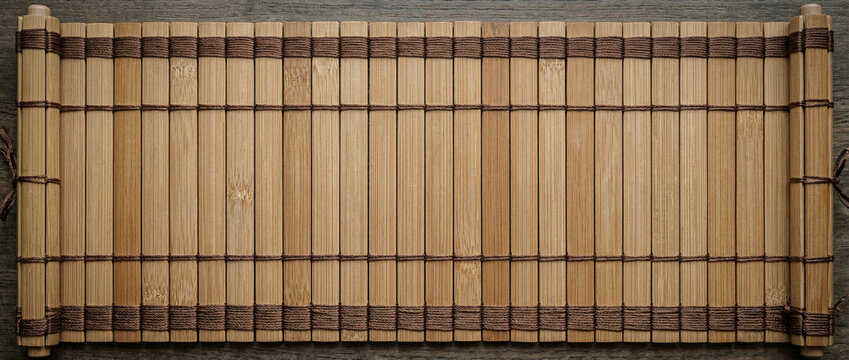 Blank Bamboo Scroll Background, Top View, Copy Space