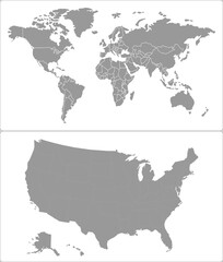 Naklejka premium World Map with USA Map Geography Illustration