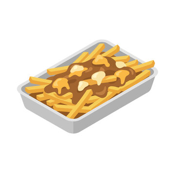 Isometric poutine tray with cheese curds illustration