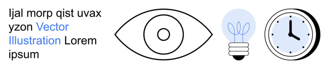 Vision clarity, creativity, time management, productivity tools, inspiration, planning. an eye, a light bulb and a clock. Vision clarity and creativity concept © robu_s
