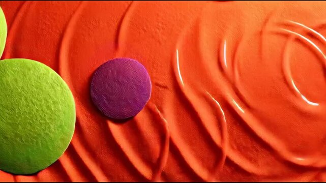 Close-up image of a textured orange surface with a purple spherical object
