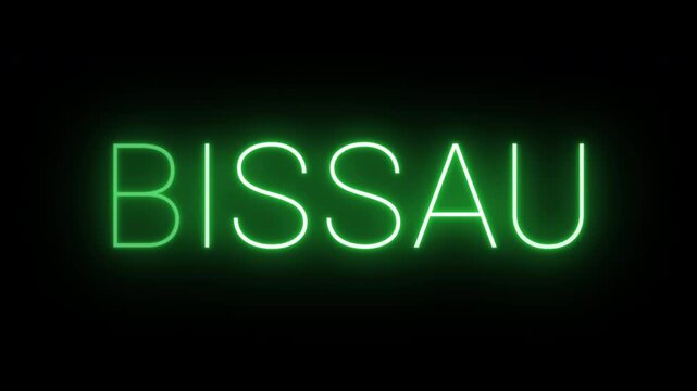 Flickering neon green glowing bissau sign animated on black background