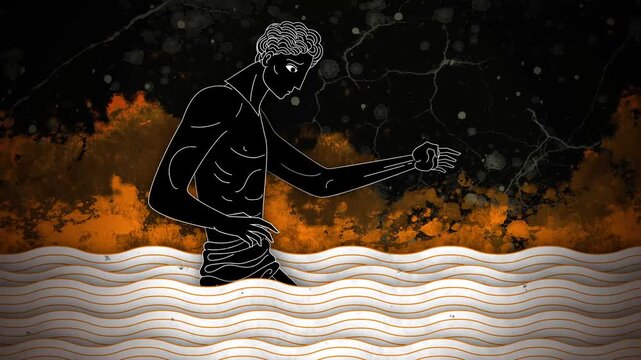 narcissus sinking into his reflection in a dark lake