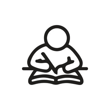 Minimalist Black Line Icon Of A Person Studying At A Desk Writing