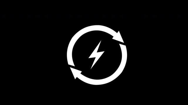 Electric Power Circular Arrow Icon with Lightning on Black Background