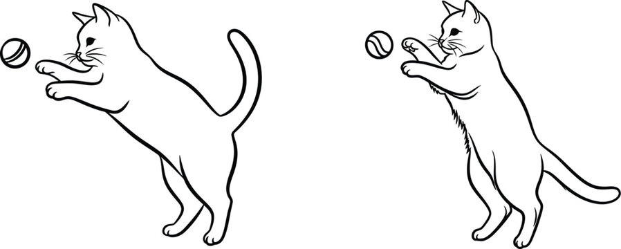 Two cats playing with balls.