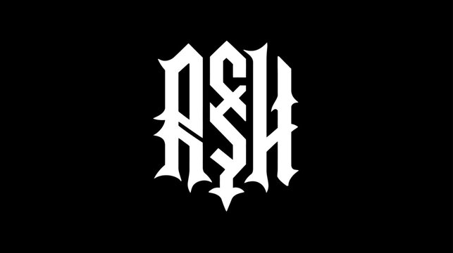 Ornate white gothic monogram letters on black background. Stylized medieval calligraphy design element for elegant typography.