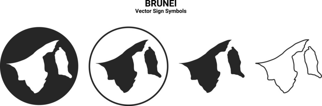 Brunei Map Icon Set Vector Minimal Silhouette