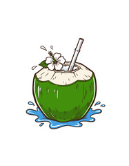 Fresh Green Coconut Water Drink with Hibiscus Flower Illustration © codeblend