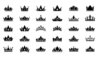 A collection of black crown icons on a white background © MdShakib