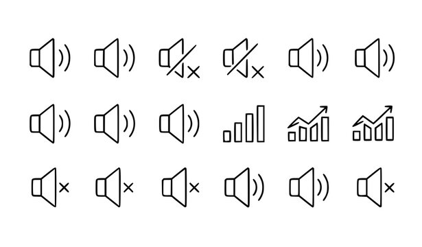 A set of vector icons representing different sound and volume levels