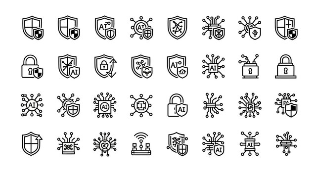 Cybersecurity icons collection for digital protection and network security.