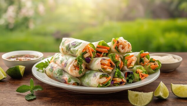Vietnamese spring rolls, known as gỏi cuốn, are a traditional dish made with chicken, shrimp, vegetables, b&uacute;n, and various fillings wrapped together