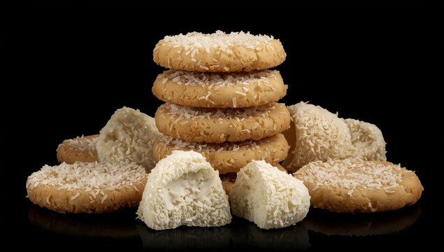 Coconut cookies against a dark backdrop