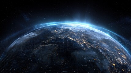 Obraz premium Global Connectivity Abstract Visualization: Earth Orbit with Glowing Network for Technology and Innovation Concepts
