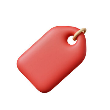Red tag isolated on transparent background hanging by loop ready for use