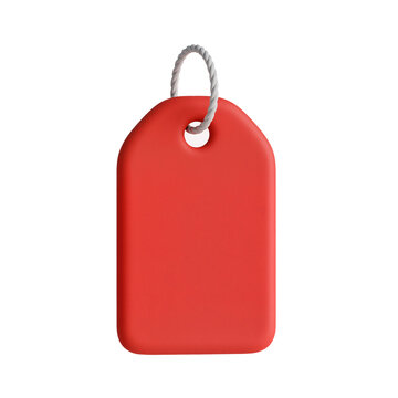 Red price tag isolated on transparent background hanging by rope loop