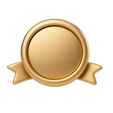 Golden seal badge isolated on transparent background with ribbon design