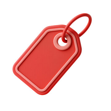 Red price tag isolated on transparent background hanging by loop ready for use