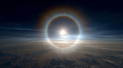 Obraz premium Sun halo around bright light above clouds in atmospheric sky