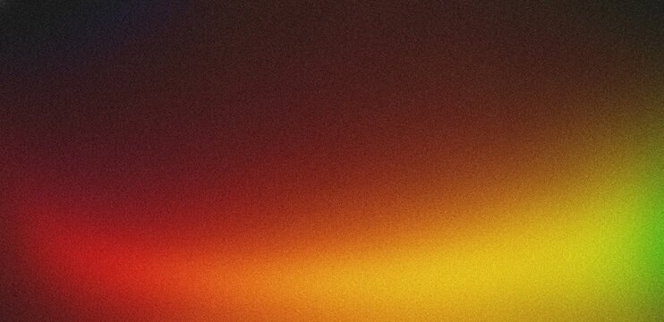 Abstract warm red orange yellow green glowing grainy color gradient wave shape black background soft grain noise texture effect for modern abstract banner design