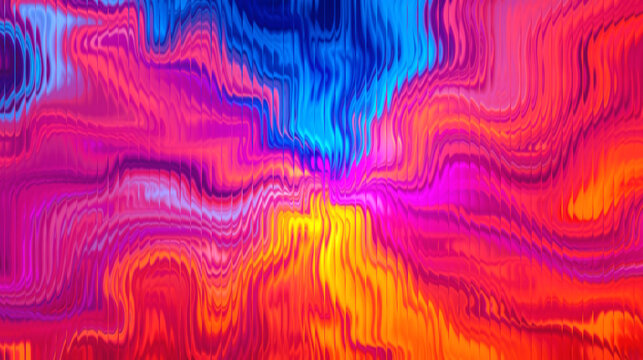 A vibrant abstract artwork featuring colorful swirling patterns and bright hues of pink, blue, and orange.