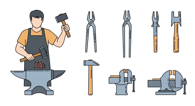 Blacksmith working with metal tools.