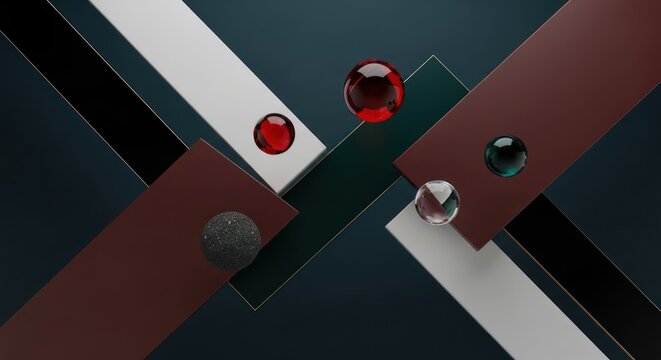 Abstract geometric composition with spheres and intersecting planes